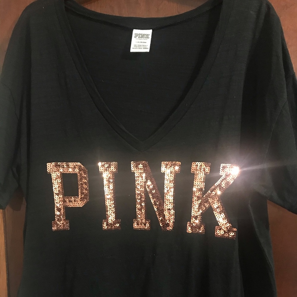 Victoria’s Secret PINK,  black v-neck t-shirt
